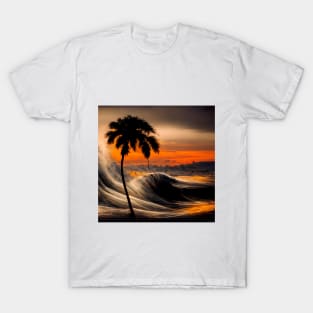 Crashing Waves at the Shore Beach Life Tree Sunset T-Shirt